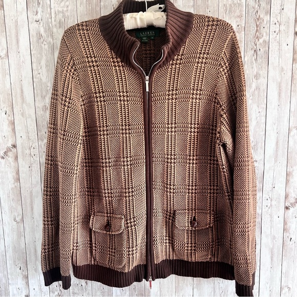 Ralph Lauren Women’s Plaid Houndstooth Zipper Cardigan Size 1X - Picture 1 of 6